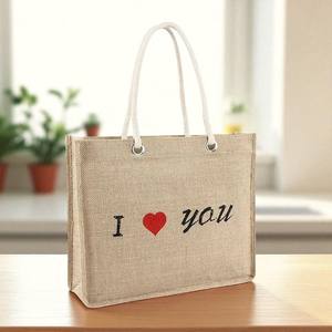 NaturesTouch Sac fourre-tout en jute personnalisé pour femmes Fermeture à glissière écologique Style de mode vintage Réutilisable pour les promotions de shopping - Product Image 2