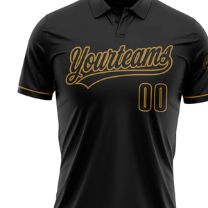 Polo personnalisé par sublimation avec nom et numéro Noir avec accents dorés Polo d'équipe imprimé personnalisé élégant - Product Image 2