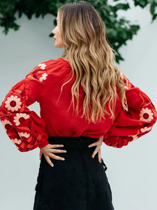 Recién llegado, Blusa de algodón de verano, diseño de borlas bordadas, manga larga, Top tejido de punto rumano Vintage para fiestas de verano - Product Image 5