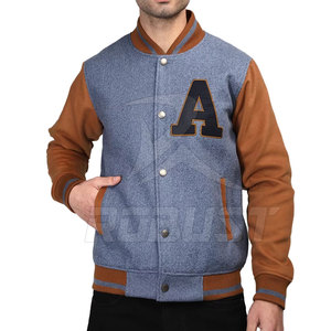 Blouson universitaire homme style streetwear hiver, col montant uni, coupe classique, en tissu peigné, avec logo personnalisé - Product Image 1