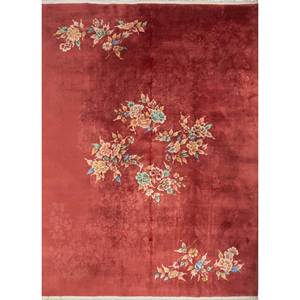 Tapis en laine noués à la main Pechino, motifs floraux et abstraits rouges et oranges, style bohème pour la maison, le salon, la chambre à coucher, le couloir - Pae-5935 - Product Image 1