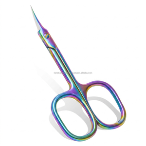 Ciseaux de toilettage en acier inoxydable, finement incurvés, fins et tranchants, avec finition arc-en-ciel, pour la coupe des ongles et des cuticules - Product Image 1