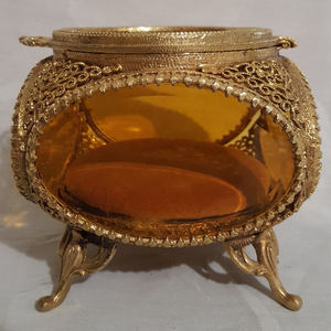 Design attrayant métal laiton bordure or fini taille personnalisée bijoux bibelot biseauté verre boîte de rangement jaune verre décoration - Product Image 5