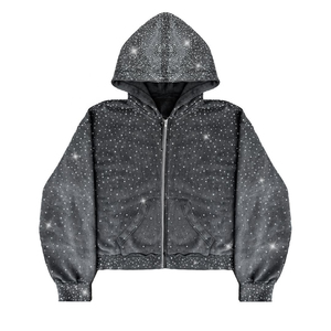 OEM Custom Design Embroidered <b>Rhinestone</b> Hoodie Lightweight Sporty Acid Wash Hooded Pullover Winter Fleeced 100% Cotton <b>Jacket</b> - Product Image 1