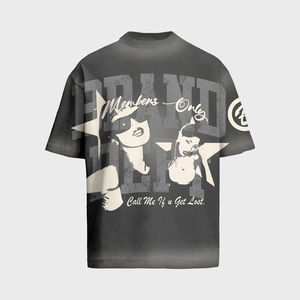 2025 nueva moda elegante Color gris de talla grande peso pesado moda cuello falso hombro caído algodón camisetas personalizadas - Product Image 5