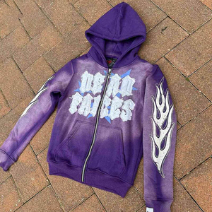 Most Selling Winter Custom Embroidery Digital Printing Distressed Double Sleeve Heavyweight Acid Wash Hoodies for Men Wholesale - Product Image 5
