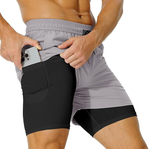 Pantalones cortos de gimnasio hasta la rodilla de cintura alta para hombre OEM, pantalones cortos de entrenamiento de compresión con cintura elástica, pantalones activos de patrón sólido al por mayor - Product Image 3