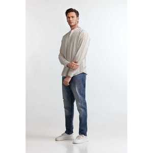<b>Men's</b> Casual <b>Shirt</b> <b>White</b> Orange Stripe Slim Fit 100% Cotton Poplin Breathable Yarn Dyed Sizes 3XL and 2XL Available - Product Image 3