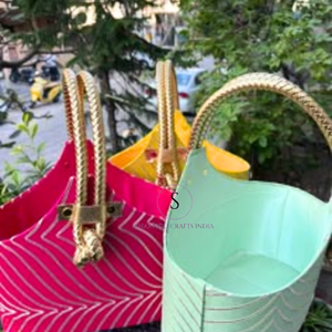 Indian Handmade Designer Designer <b>Basket</b> <b>Bag</b> Beautiful Lining Pattern Embroidered <b>Basket</b> <b>Bags</b> for Women for Wedding Favors - Product Image 6