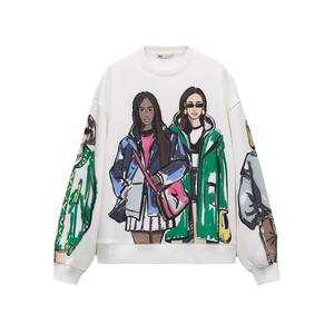 Otoño Invierno 100% Sudadera de algodón para niñas Diseñador Bordado Chica Patrón Top con logotipo personalizado Camisa de fondo blanco - Product Image 1