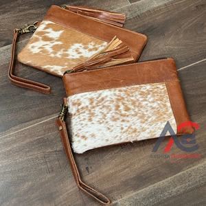 Sac à main élégant en cuir de vachette pour femme, sac à main portable, pochette, petit sac à main, pochette de voyage avec dragonne et pompon - Product Image 1