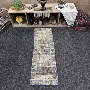 Alfombra Turca Vintage Pequeña de 1.9x5.6 pies, Alfombra de Lana Azul Herki - Product Image 1