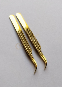 Pinzas de extensión de pestañas de plasma de oro Platino más vendidas al por mayor punta puntiaguda de acero inoxidable semicurvada de etiqueta privada - Product Image 4