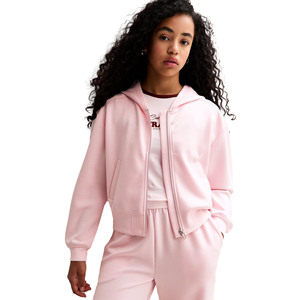 Pull à capuche personnalisé pour femmes Sweat à capuche respirant anti-rétrécissement en polyester/coton de couleur rose unie pour femmes - Product Image 1