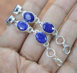 <b>Blue</b> <b>Sapphire</b> 925 Sterling Silver Tennis Shape Charm <b>Bracelet</b> Handmade Women Luxury GIA Certified Rose Gold Plated Gemstone - Product Image 3