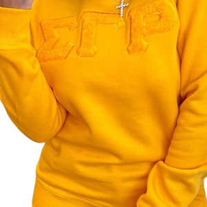Sudadera de chenilla Sigma Gamma Rho de oro sólido, ropa de hermandad griega con bordado de cuello redondo de algodón de primera calidad suave para mujer - Product Image 6