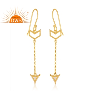 Meilleure vente en argent sterling plaqué or 18 carats naturel arc-en-ciel lune pierre gemme boucle d'oreille demi fabricant de bijoux fins - Product Image 4