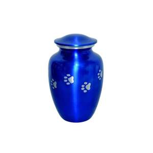 Urnes de crémation bleues de petite taille Design de patte d'argent Urne de crémation pour animaux de compagnie commémorative de style américain pour les cendres Urnes de souvenir artisanales - Product Image 1