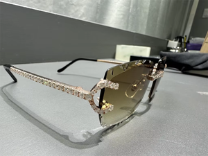 Gafas de Sol Semi-rimless con Incrustaciones de Moissanita Estilo Hip Hop, Montura Dorada, Lentes de Cristal, Gafas de Moda de Lujo, Estilo Urbano Premium - Product Image 4