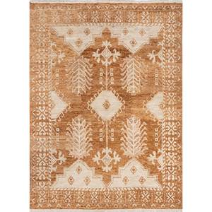 Tapis en laine noué à la main Erbe beige et marron AKWL-1601 à motif géométrique pour salon, entrée, couloir, puzzle pour adolescents - Product Image 1