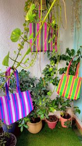 Custom Eco-Friendly Reusable <b>Zipper</b> Plastic Woven Striped Shopping <b>Bag</b> Handloom Made Recycled Beach <b>Bags</b> Cosmetic <b>Bags</b> Cases - Product Image 2