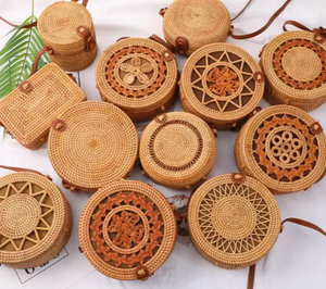 Cesta de playa artesanal vietnamita: hierba marina, jacinto de agua, bambú y ratán-Tejido a mano - Product Image 5