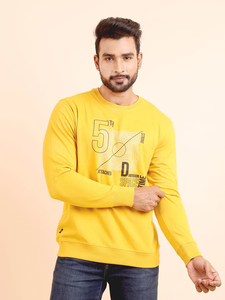 Sudadera de cuello redondo de manga larga con estampado de loopknit de la mejor calidad para hombres amarillo cómodo duradero uso diario para todas las estaciones - Product Image 2
