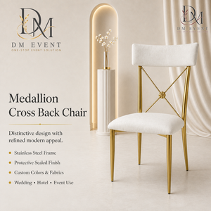 X Brace Back Gold Stainless Steel Wedding Reception <b>Chair</b> with White Cushion for Banquet Halls Wholesale Seating - Product Image 1
