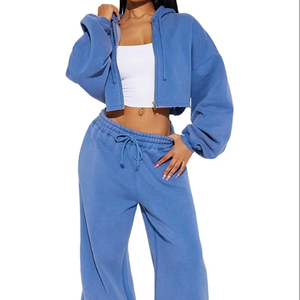 Conjunto Deportivo para Mujer, Sudadera Corta con Cremallera y Pantalones Anchos, Conjunto Deportivo de Dos Piezas con Logotipo Personalizado para Mujer - Product Image 1