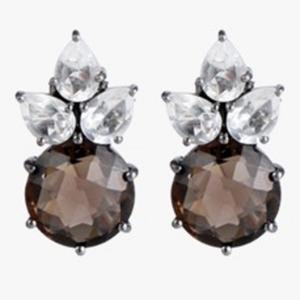 Pendientes de cuarzo ahumado y Gema de cristal, Plata de Ley 925, redondos, con forma de pera, novedad - Product Image 1