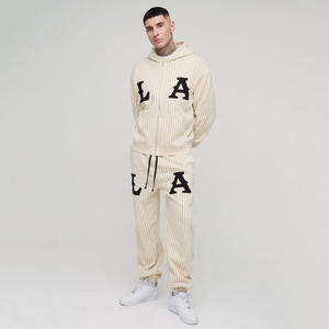 Vente en gros Pantalon de survêtement à capuche surdimensionné Ensemble de jogging Pantalon cargo Survêtement 100% coton Survêtement à rayures avec appliques zippées Vêtements de gym - Product Image 1