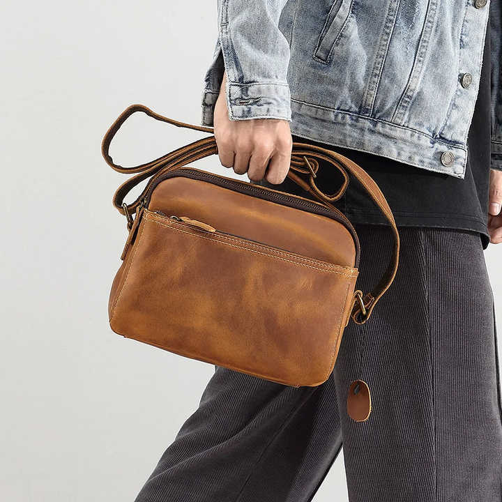 New Arrival Genuine Cowhide Sling Bag Crazy Cowhide Leather Single Shoulder Bag Real Leather Crossbody Bag for Man