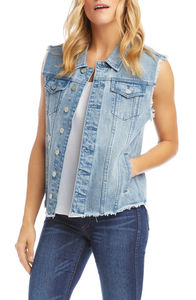 Femmes Denim Jean Gilet Classique Junior Bouton Up Respirant Veste Recadrée En Détresse Sans Manches Jean Veste - Product Image 4