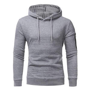 Mens grey <b>quilted</b> hoodie textured pullover soft warm sweatshirt stylish long sleeve casual wear comfortable modern - Product Image 1