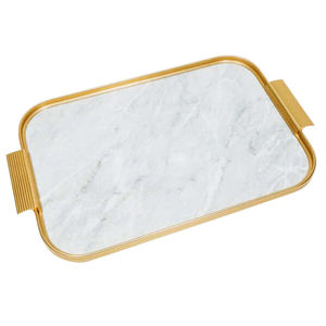 Plateau décoratif fabriqué à la main finition Antique plateau de service usage polyvalent petit déjeuner plateau de service en métal - Product Image 1