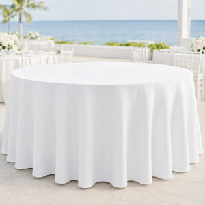 Wholesale White Round Polyester <b>Tablecloth</b> for Wedding Banquet Outdoor Event Rental Linen - Product Image 1