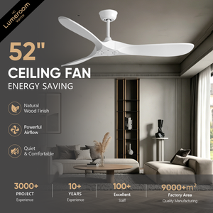 52 Inch Scandinavian Ceiling <b>Fan</b> No Light <b>with</b> <b>Remote</b> Control 3 Solid Wood Blades for Living Room Bedroom - Product Image 1