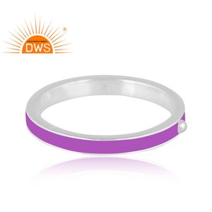 Anillo de banda de plata de ley fina con diseño indio hecho a mano y esmalte morado, joyería personalizada para mujer, regalo para ella. - Product Image 3