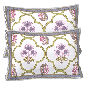 Parure de lit double en coton imprimé à la main motif Mughal élégant de Jaipur, avec motifs floraux et animaux pastel, taies d'oreiller 200TC - Product Image 2