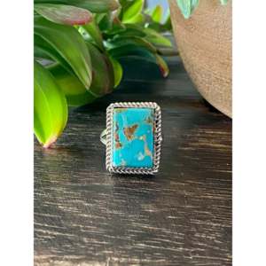 Reda Galvan Royston Boho Style Handmade <b>Ring</b> Turquoise <b>Emerald</b> Cut Bezel Set in Sterling <b>Silver</b> Size 8 Everyday Wear - Product Image 1