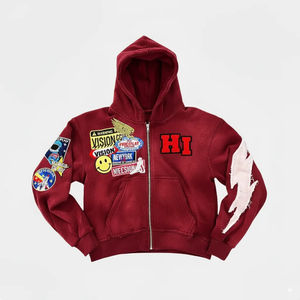 Sweat à capuche surdimensionné pour homme en coton lourd délavé à l'acide, avec logo brodé délavé, fermeture éclair vintage - Product Image 6