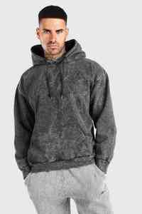 Personnalisé de haute qualité personnalisé surdimensionné à manches longues pull à capuche délavé à l'acide hommes lavé noir Vintage délavé détresse sweats à capuche - Product Image 2