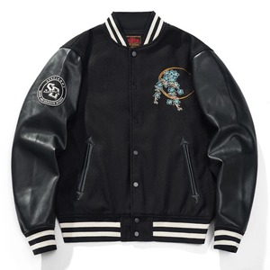 เสื้อแจ็กเก็ตเบสบอลแฟชั่นสไตล์ฮาราจูกุของผู้ชายเสื้อโค้ทปักลายมังกรขนาดใหญ่เสื้อโค้ทตัวอักษรฮิปฮอปแจ๊กเก็ตหนังแคนวาส - Product Image 4