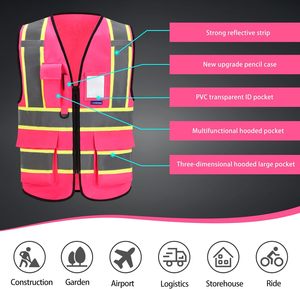 Gilet de sécurité réversible pour hommes et femmes, respirant, réfléchissant, haute visibilité, 5 poches, fermeture à glissière avant, maille et sécurité - Product Image 5