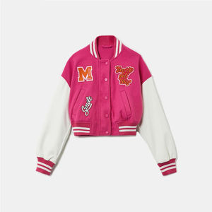 2025 parche bordado personalizado Vintage Letterman recortada Varsity chaqueta béisbol transpirable cálido invierno chaqueta para mujer - Product Image 3