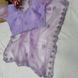 Hecho a mano hecho a mano espejo real y secuencia de trabajo peso ligero suave Organza seda Saree con blusa de lujo pieza para las mujeres - Product Image 4