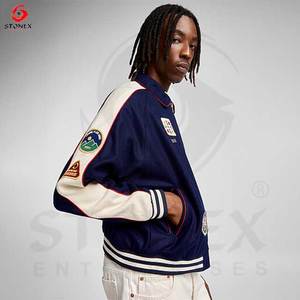 Chaqueta universitaria de invierno personalizada OEM para hombre con mangas negras de PU Chaqueta de béisbol gruesa de cuero de moda - Product Image 2