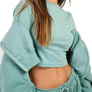 Veste courte à fermeture éclair pour femmes, teinte unie, couleur unie, avec pantalon de jogging à taille élastique haute, ensemble de survêtements courts pour femmes - Product Image 6