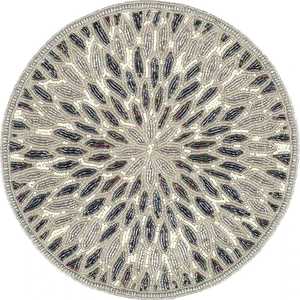 Juego de manteles individuales para mesa, alfombrilla de vidrio de pizarra de secado con patrón ovalado, alfombrilla y almohadillas de comedor elegantes hechas a mano, redondas con cuentas de oro plateado de 14 pulgadas - Product Image 5