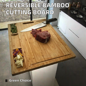 Planche à découper rectangulaire en bambou à grain de bord, réversible, écologique et lavable au lave-vaisselle, 2 cm d'épaisseur, fabriquée à la main en Inde - Product Image 3